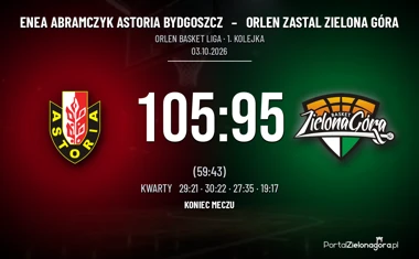 [KOSZYKÓWKA] Zastal odrobił 21 punktów straty, lecz przegrał z Astorią 95:105 w Orlen Basket Lidze