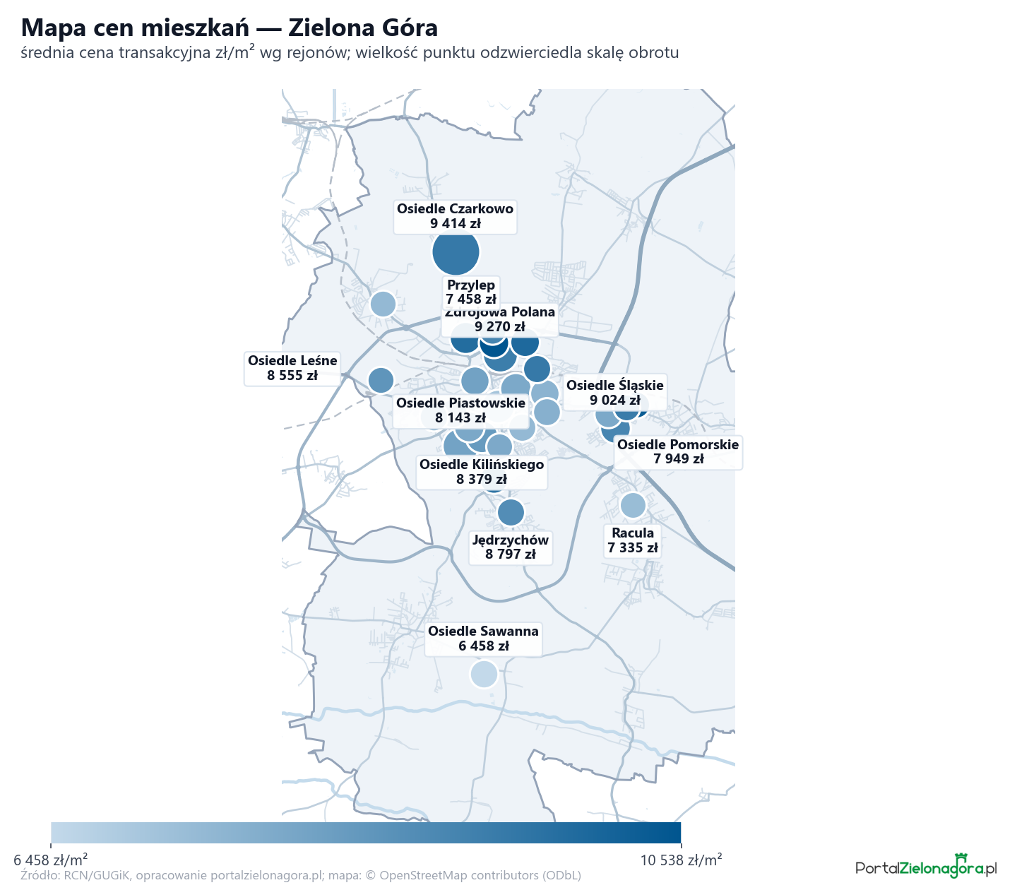 Mapa cen mieszkań - Zielona Góra