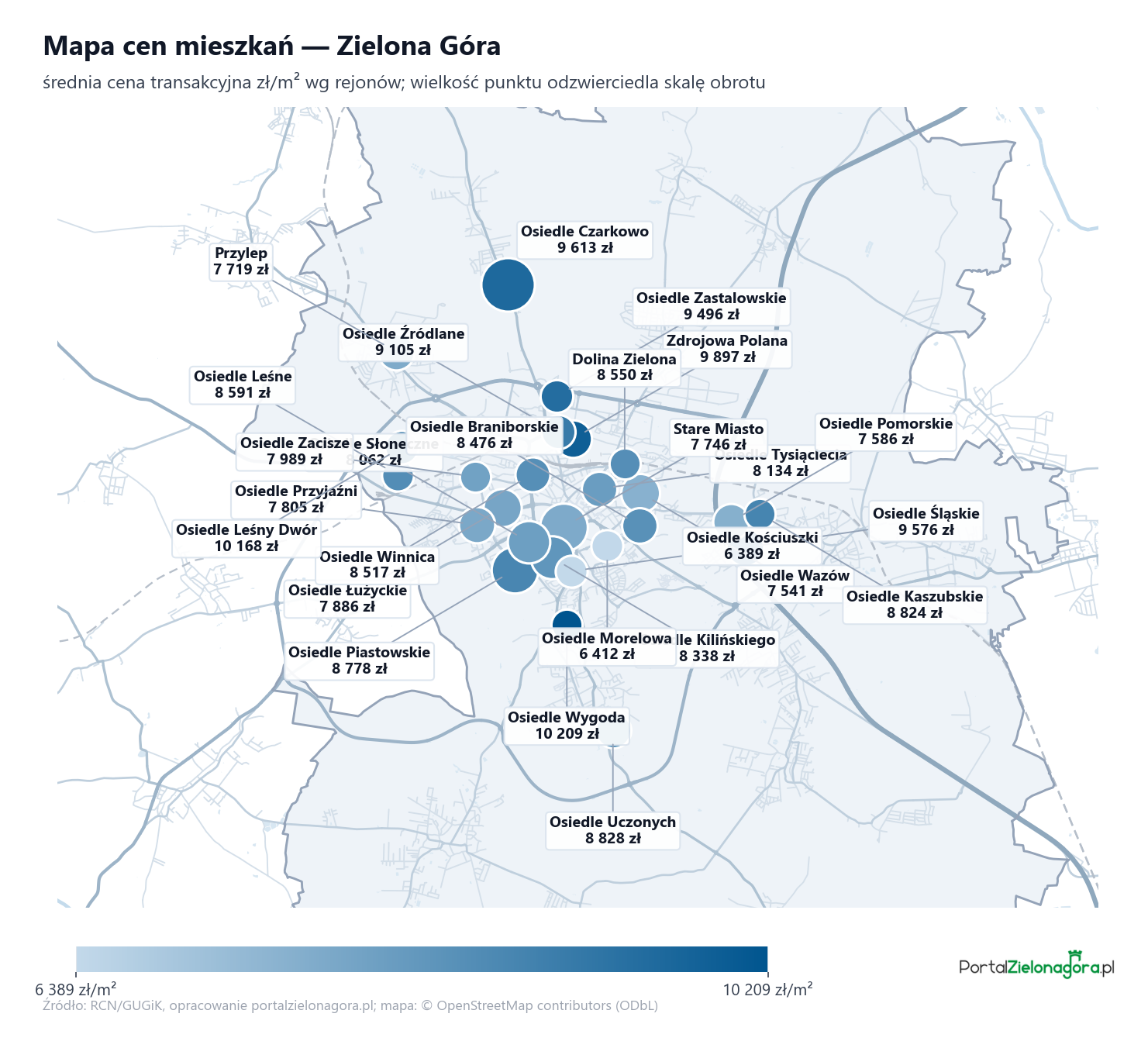 Mapa cen mieszkań - Zielona Góra