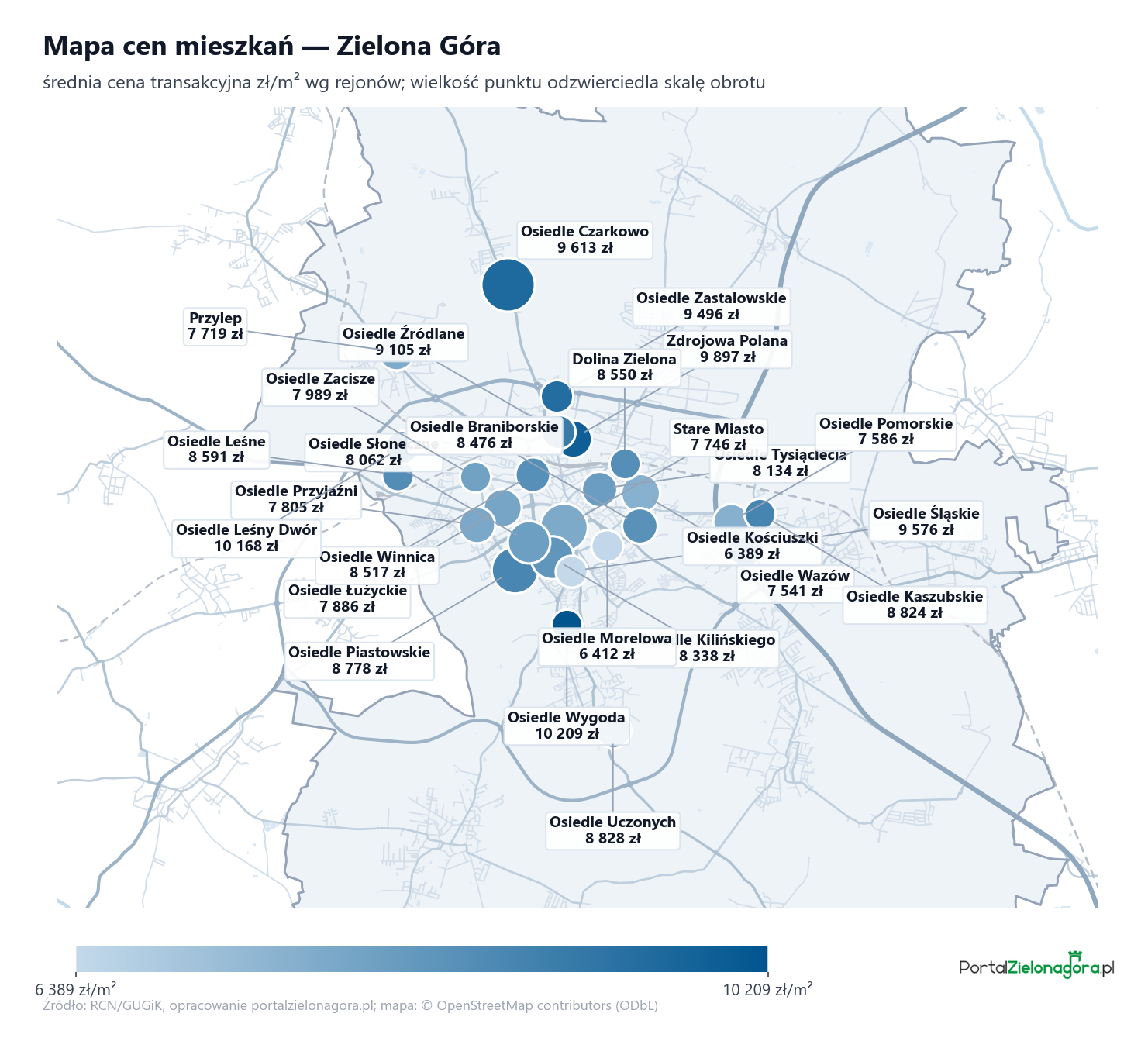 Mapa cen mieszkań - Zielona Góra