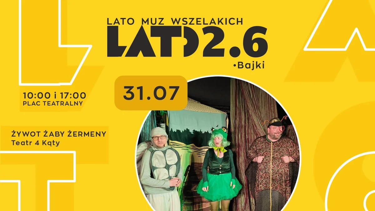 Grafika promocyjna wydarzenia Bajki na lato – Żywot żaby Żermeny dla dzieci