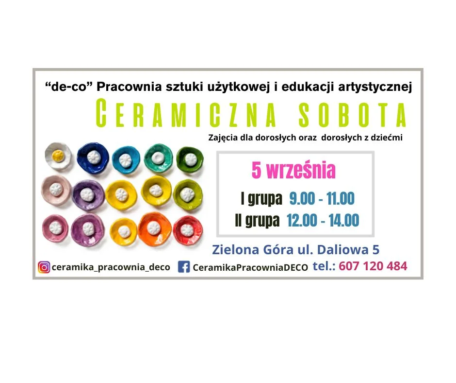 Grafika promocyjna wydarzenia Ceramiczna sobota – warsztaty w Zielonej Górze