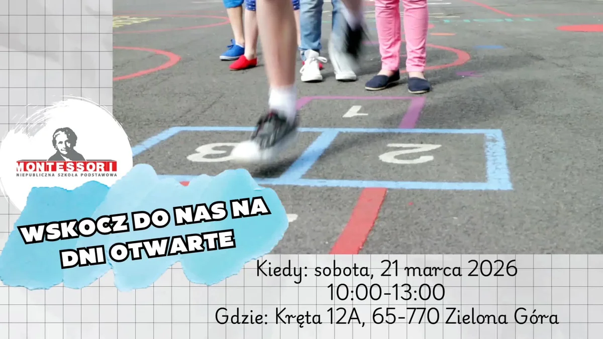 Grafika promocyjna wydarzenia Dni Otwarte w Niepublicznej Szkole Podstawowej im. Marii Montessori