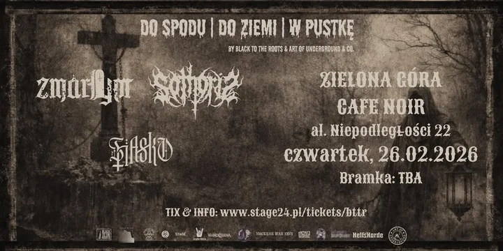 Grafika promocyjna wydarzenia Do spodu | Do ziemi | W pustkę — koncert ZMARŁYM, SOTHORIS i FIASKO w Cafe Noir