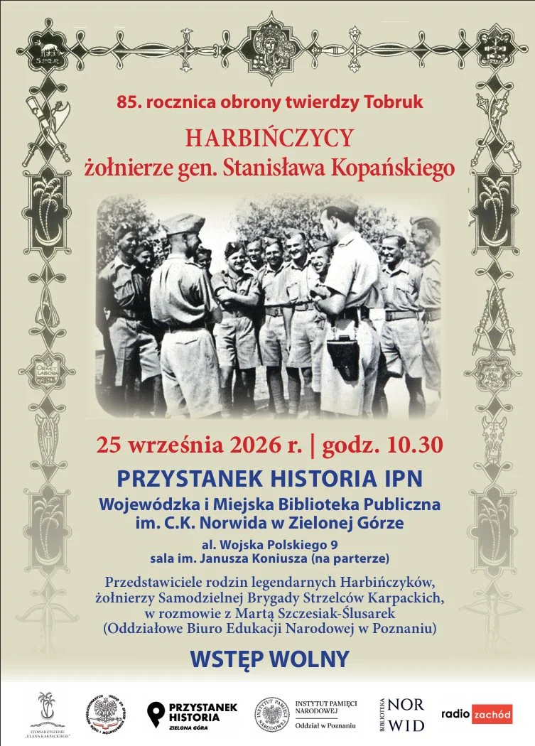 Grafika promocyjna wydarzenia HARBIŃCZYCY: spotkanie o Tobruku