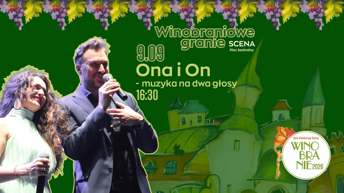 Grafika promocyjna wydarzenia Ona i On – muzyka na dwa głosy: Zielona Góra