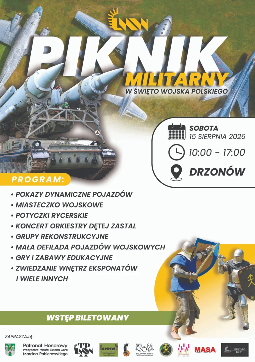Grafika promocyjna wydarzenia Piknik Militarny w Święto Wojska Polskiego