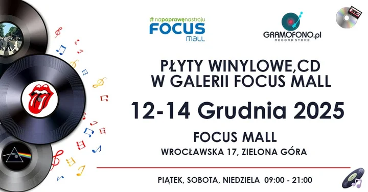 Grafika promocyjna wydarzenia Kiermasz płytowy: Płyty winylowe oraz CD — Focus Mall Zielona Góra