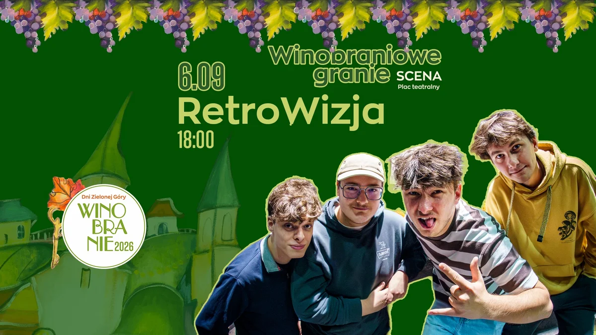 Grafika promocyjna wydarzenia RetroWizja na Winobraniowym Graniu