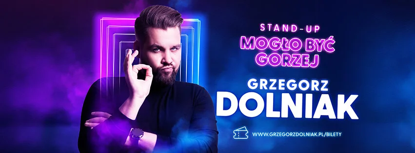 Grafika promocyjna wydarzenia Stand-up Grzegorza Dolniaka w Zielonej Górze