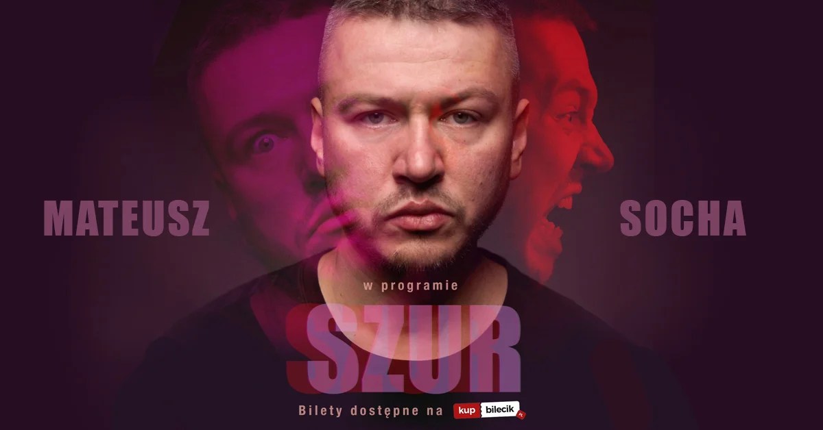 Grafika promocyjna wydarzenia Stand-up Mateusza Sochy w Zielonej Górze