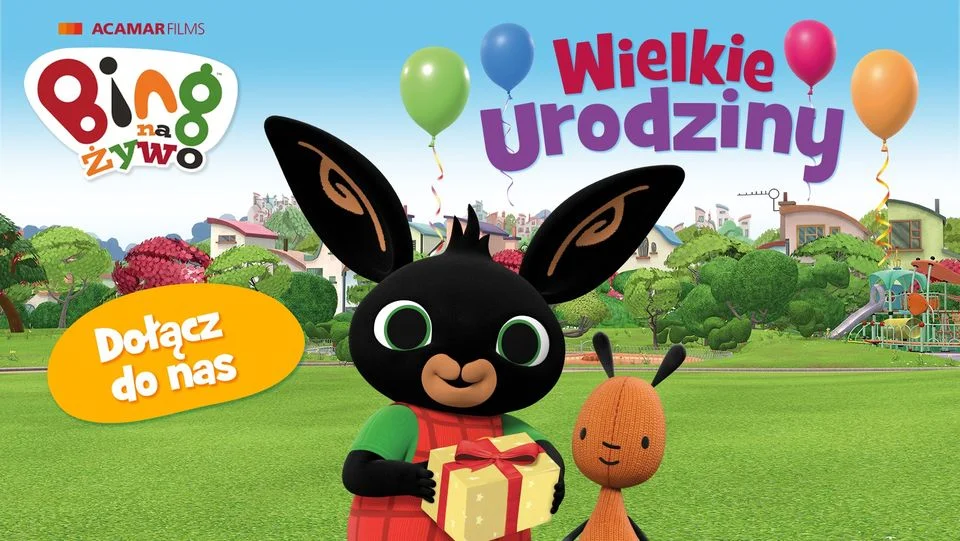 Grafika promocyjna wydarzenia Teatralne przedstawienie dla najmłodszych z postaciami z bajki Bing w Zielonej Górze