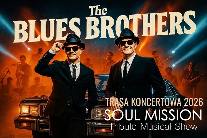 Grafika promocyjna wydarzenia The Blues Brothers „Soul Mission” — koncert-trybut w Zielonej Górze