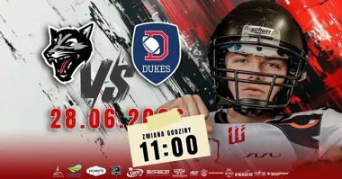 Grafika promocyjna wydarzenia PFL1 2026: Wataha Zielona Góra – Dukes Ząbki. Futbol amerykański wraca na Botaniczną 66