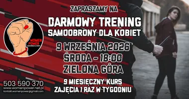 Grafika promocyjna wydarzenia Samoobrona dla Kobiet – darmowy trening w Zielonej Górze