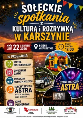 Grafika promocyjna wydarzenia Sołeckie Spotkania z Kulturą i Rozrywką w Karszynie
