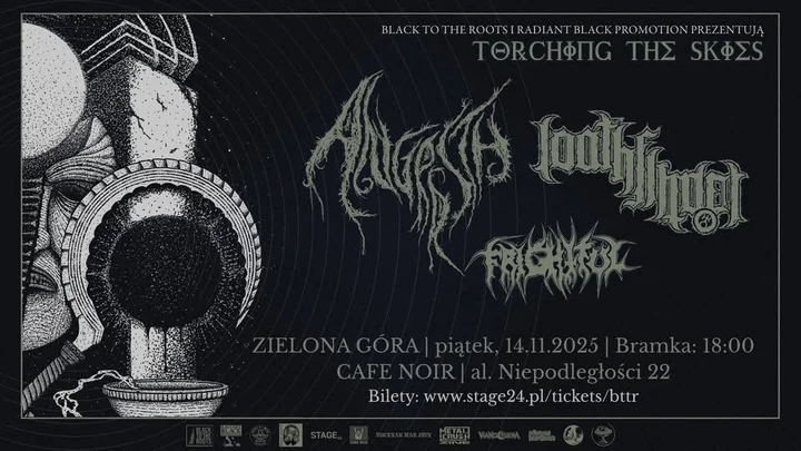 Obrazek przedstawia grafikę promocyjną wydarzenia Koncert black/doom/death metalu w Zielonej Górze — 14 listopada 2025