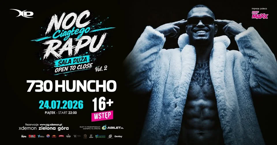 Grafika promocyjna wydarzenia 730 HUNCHO – noc rapu 16+