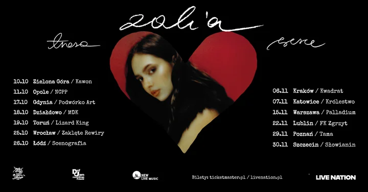 Obrazek przedstawia grafikę promocyjną wydarzenia Koncert ZALIA w ramach trasy „Serce” w Zielonej Górze