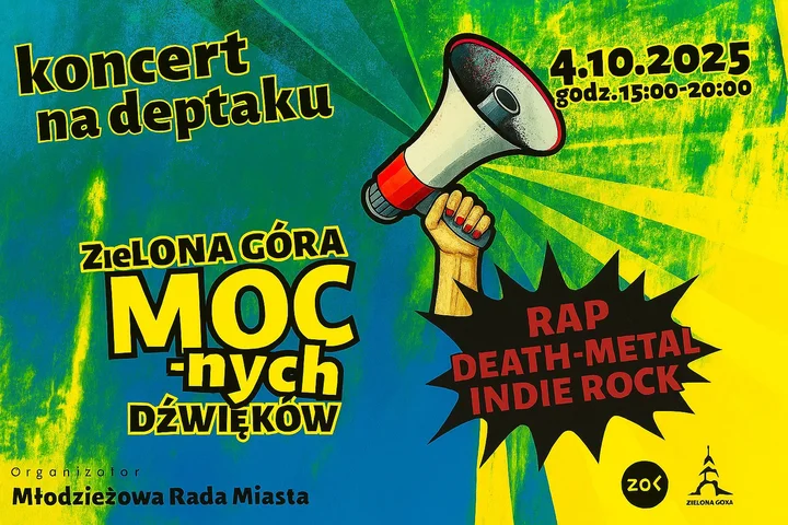 Obrazek przedstawia grafikę promocyjną wydarzenia Koncertowy wieczór: mieszanka rapu, death metalu i indie rocka w Zielonej Górze