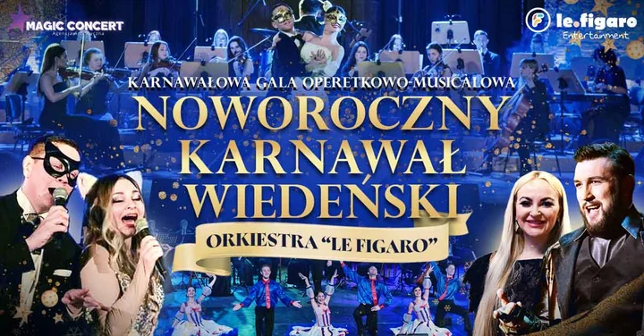 Obrazek przedstawia grafikę promocyjną wydarzenia Koncert karnawałowy w stylu wiedeńskim w Zielonej Górze