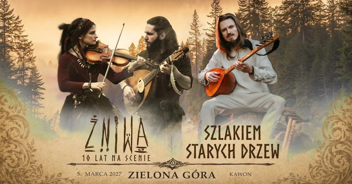 Grafika promocyjna wydarzenia ŻNIWA i SZLAKIEM STARYCH DRZEW w Zielonej Górze