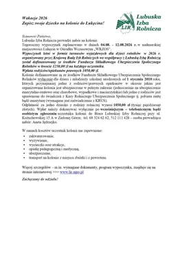 Kolonie z LIR dla dzieci rolników. Liczba miejsc jest ograniczona