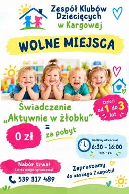 W Kargowej są wolne miejsca dla maluchów. Pobyt może kosztować 0 zł