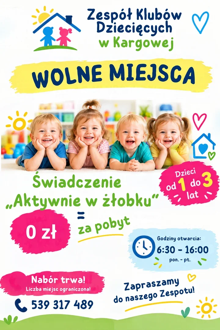 W Kargowej są wolne miejsca dla maluchów. Pobyt może kosztować 0 zł