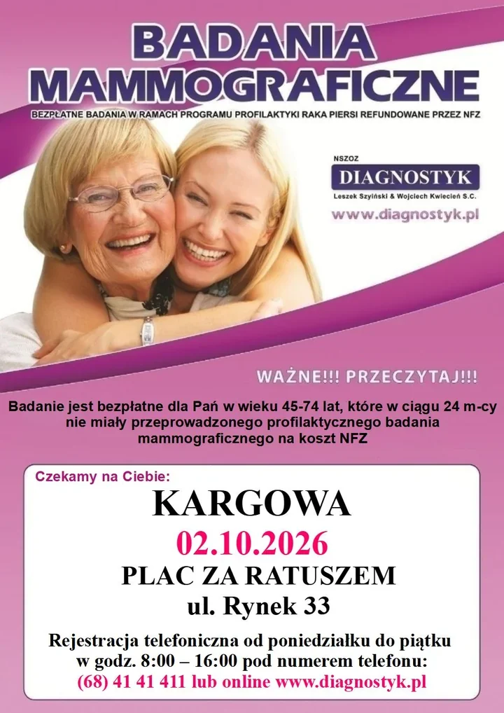 Bezpłatna mammografia w Kargowej. Z badań skorzystają kobiety 45–74 lata
