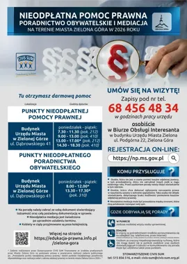 Darmowa pomoc prawna w Zielonej Górze działa cały rok bez opłat