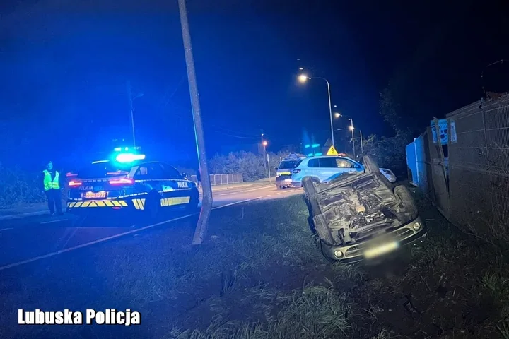 Renault wypadło z drogi po wyprzedzaniu. 45-latek miał ponad 2 promile